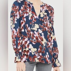Ann Taylor XL split neck Blouse- Navy/Cream/burgundy.  Very pretty!